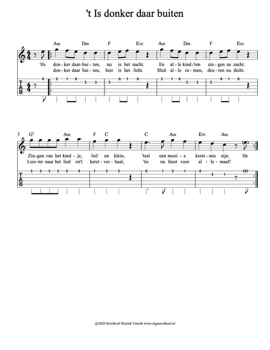 Kerstliedjes voor de gitaar 't is donker daarbuiten