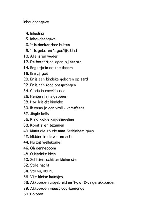 inhoud kerstliedjes voor de gitaar boek